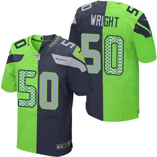 Men's Elite K.J. Wright Nike Jersey Navy/Green - #50 Split Fashion NFL Seattle Seahawks